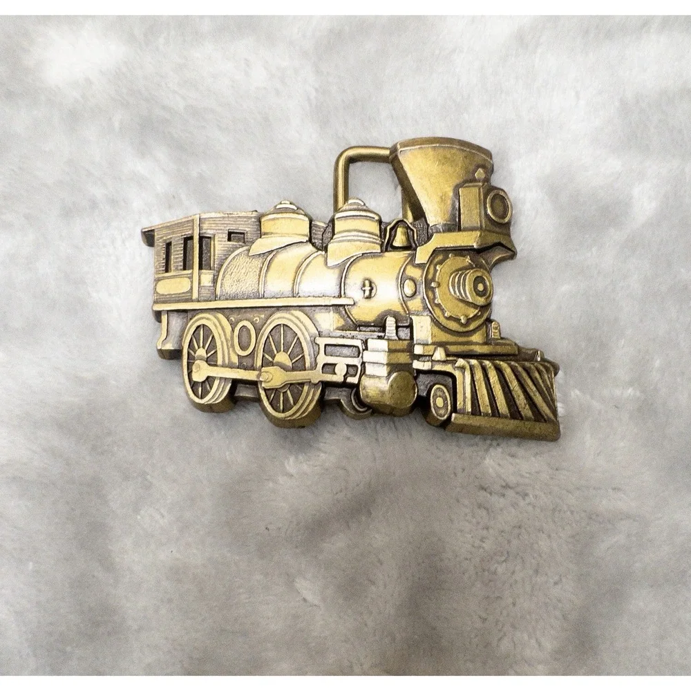 Vintage 1980's Brass Locomotive Belt Buckle Western Railroad Steam Engine